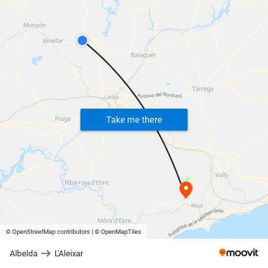 Albelda to L'Aleixar map