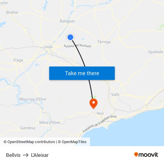 Bellvís to L'Aleixar map
