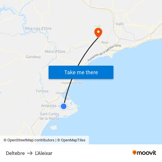 Deltebre to L'Aleixar map