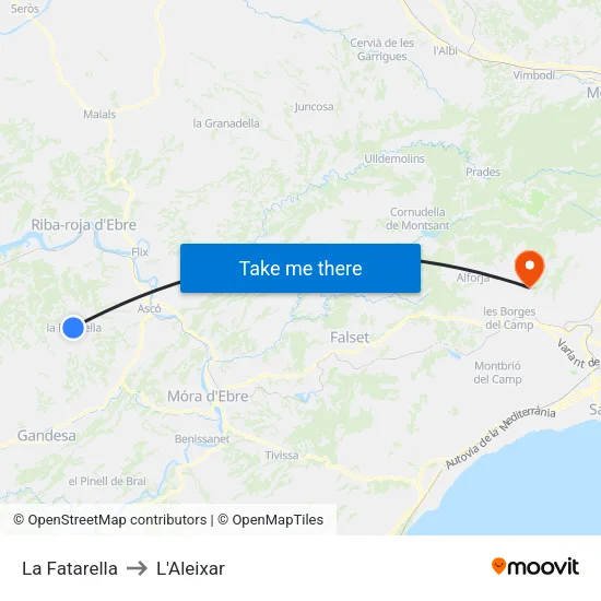 La Fatarella to L'Aleixar map