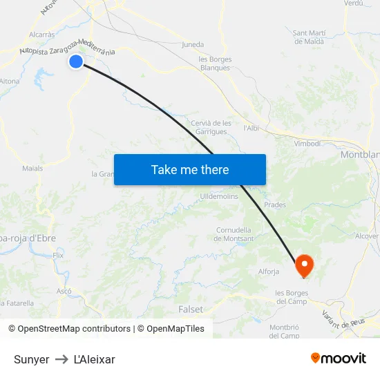 Sunyer to L'Aleixar map