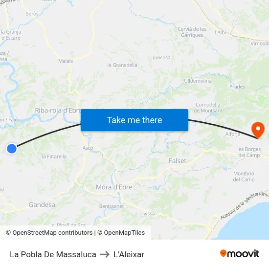 La Pobla De Massaluca to L'Aleixar map