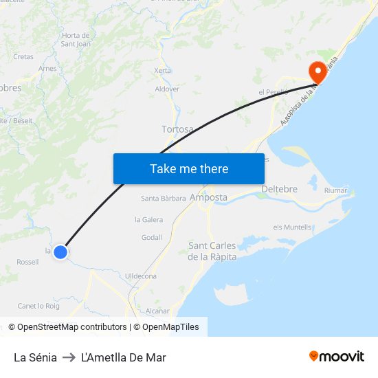 La Sénia to L'Ametlla De Mar map