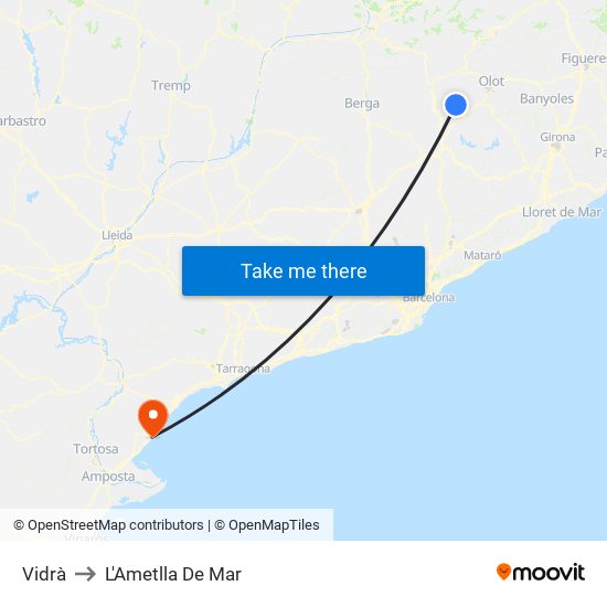 Vidrà to L'Ametlla De Mar map