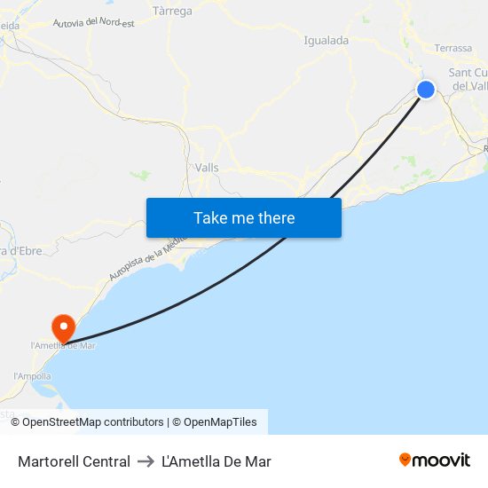Martorell Central to L'Ametlla De Mar map