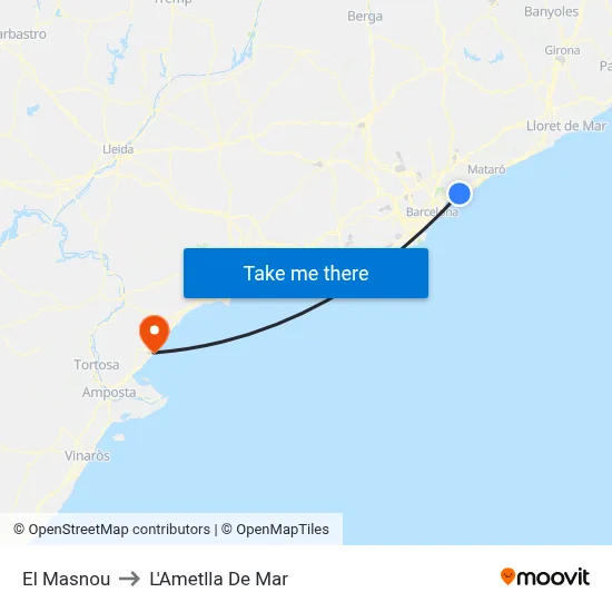 El Masnou to L'Ametlla De Mar map