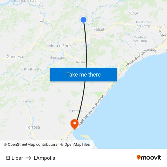 El Lloar to L'Ampolla map