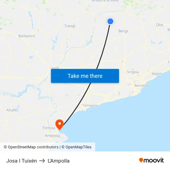 Josa I Tuixén to L'Ampolla map