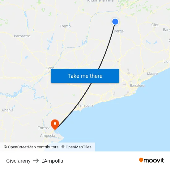 Gisclareny to L'Ampolla map