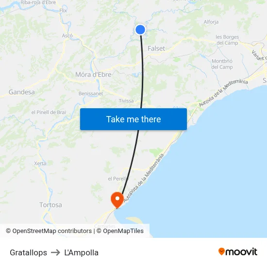 Gratallops to L'Ampolla map