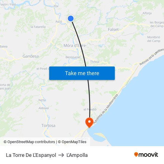 La Torre De L'Espanyol to L'Ampolla map