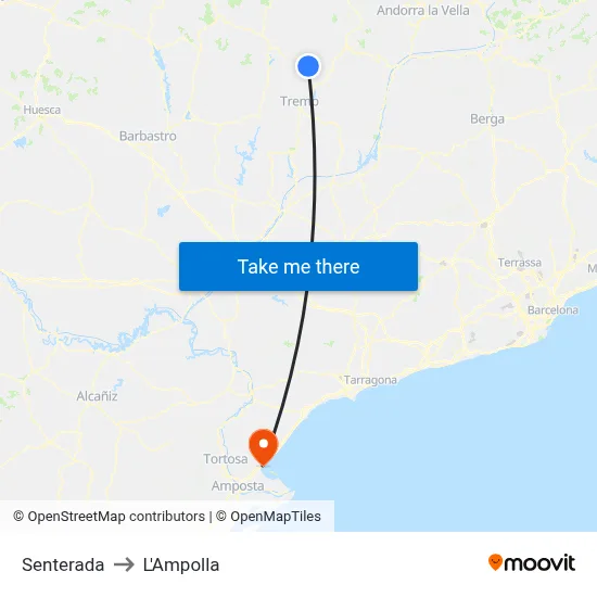 Senterada to L'Ampolla map