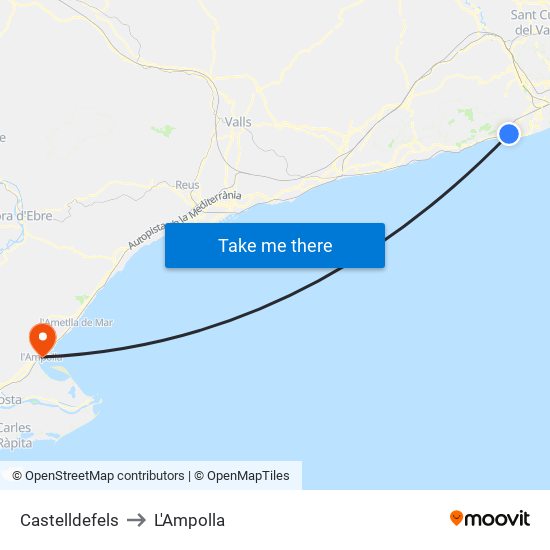 Castelldefels to L'Ampolla map