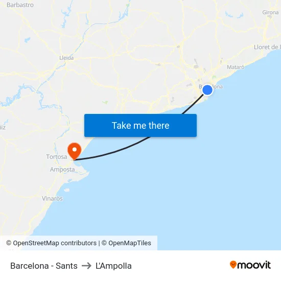 Barcelona - Sants to L'Ampolla map