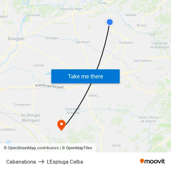 Cabanabona to L'Espluga Calba map