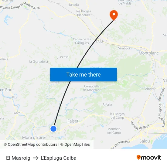 El Masroig to L'Espluga Calba map
