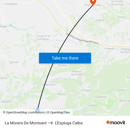 La Morera De Montsant to L'Espluga Calba map