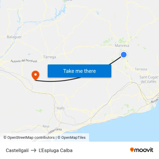 Castellgalí to L'Espluga Calba map