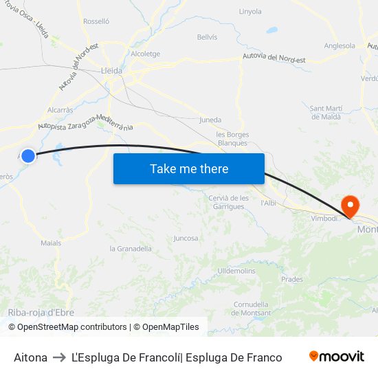 Aitona to L'Espluga De Francolí| Espluga De Franco map