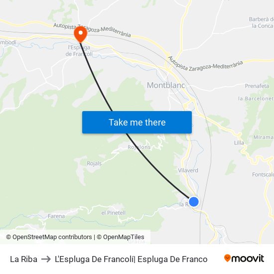 La Riba to L'Espluga De Francolí| Espluga De Franco map