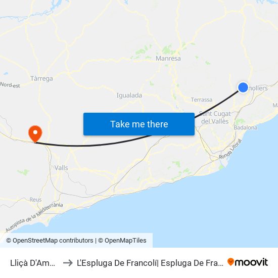 Lliçà D'Amunt to L'Espluga De Francolí| Espluga De Franco map
