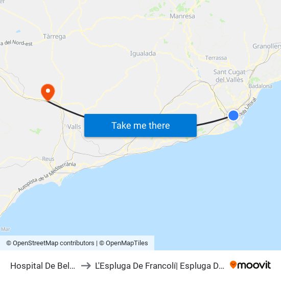 Hospital De Bellvitge to L'Espluga De Francolí| Espluga De Franco map