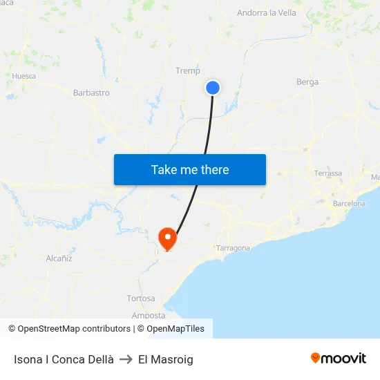 Isona I Conca Dellà to El Masroig map