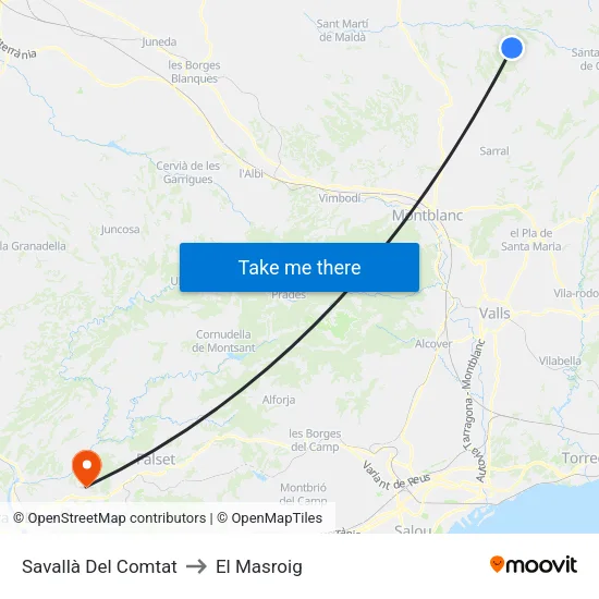 Savallà Del Comtat to El Masroig map