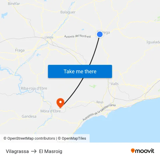 Vilagrassa to El Masroig map