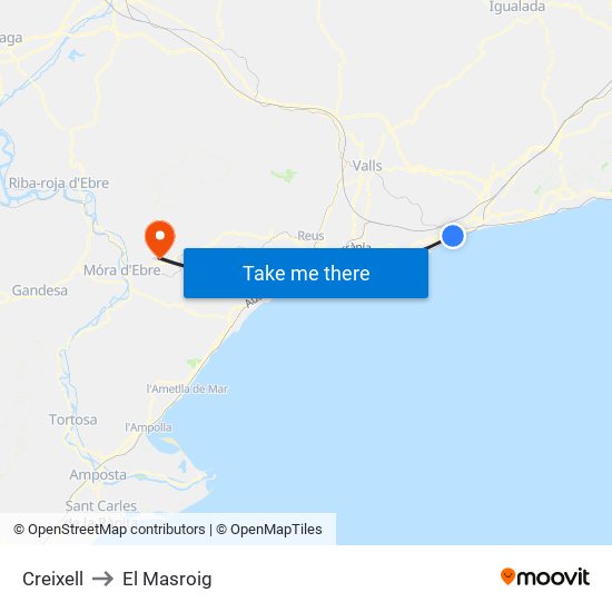 Creixell to El Masroig map