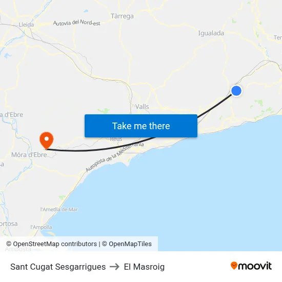 Sant Cugat Sesgarrigues to El Masroig map