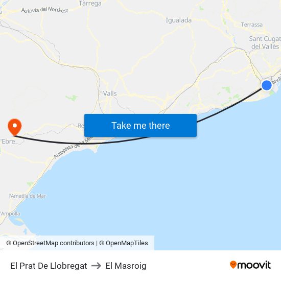 El Prat De Llobregat to El Masroig map