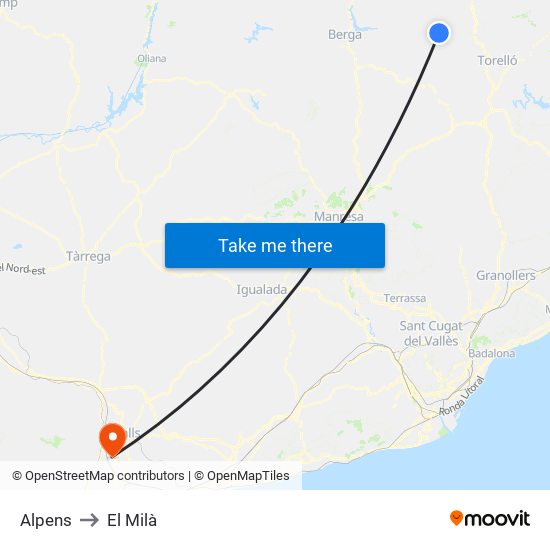 Alpens to El Milà map