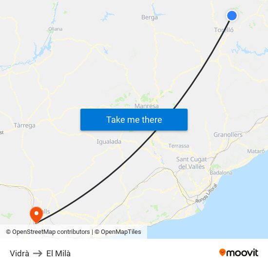 Vidrà to El Milà map