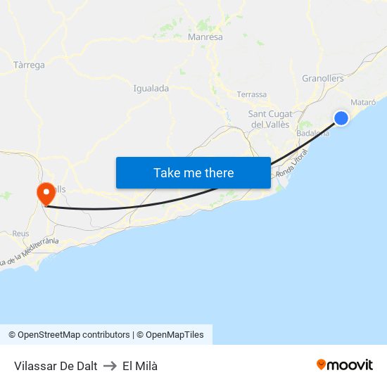 Vilassar De Dalt to El Milà map