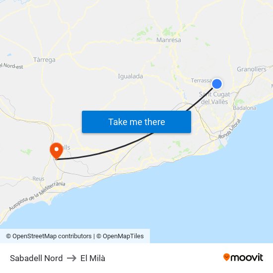 Sabadell Nord to El Milà map