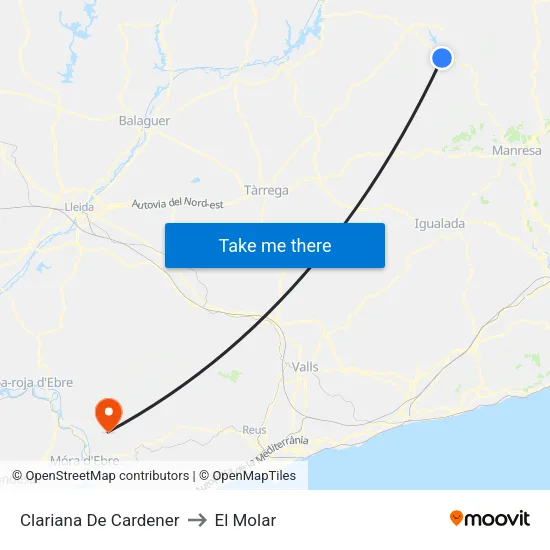 Clariana De Cardener to El Molar map