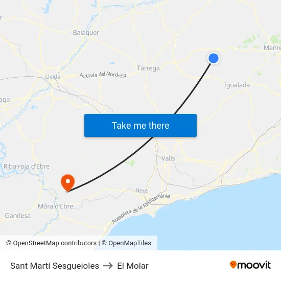 Sant Martí Sesgueioles to El Molar map