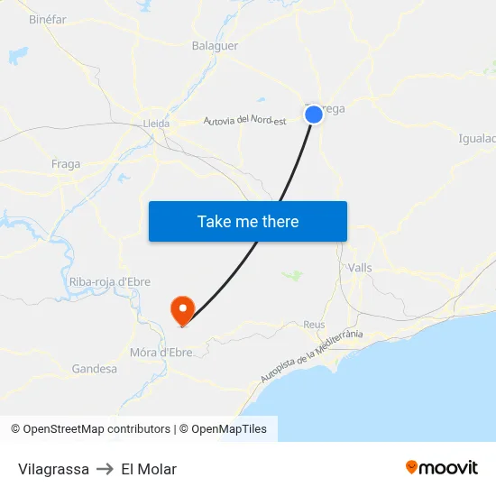 Vilagrassa to El Molar map