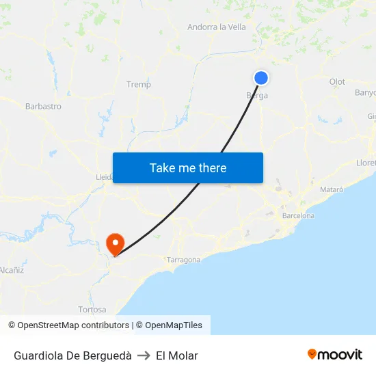 Guardiola De Berguedà to El Molar map