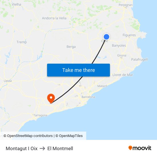 Montagut I Oix to El Montmell map
