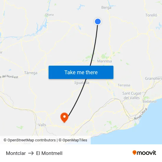 Montclar to El Montmell map