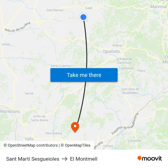 Sant Martí Sesgueioles to El Montmell map