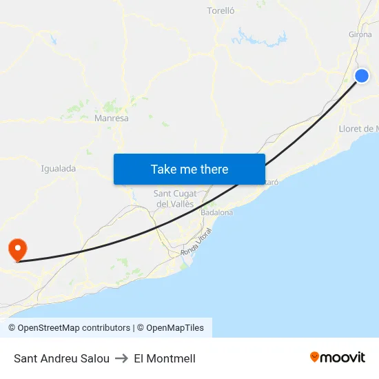 Sant Andreu Salou to El Montmell map