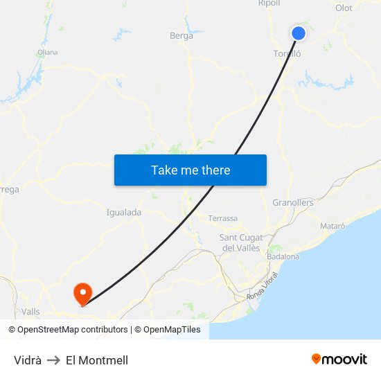 Vidrà to El Montmell map