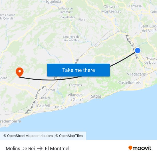 Molins De Rei to El Montmell map