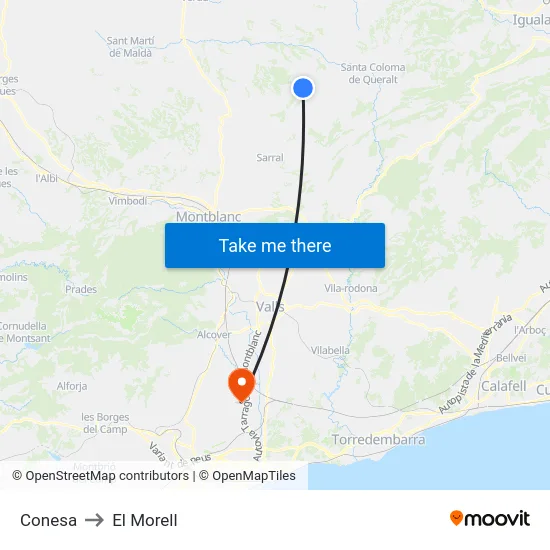 Conesa to El Morell map