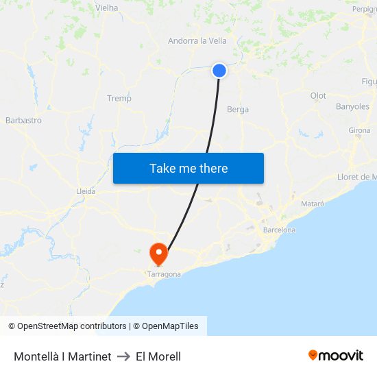 Montellà I Martinet to El Morell map