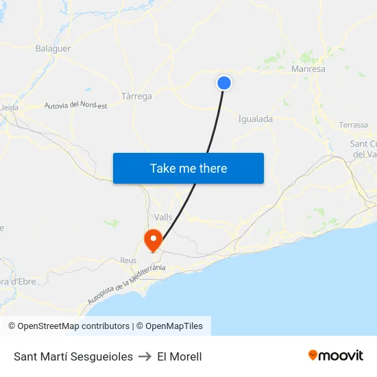 Sant Martí Sesgueioles to El Morell map