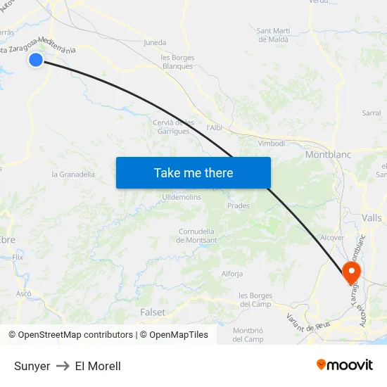 Sunyer to El Morell map